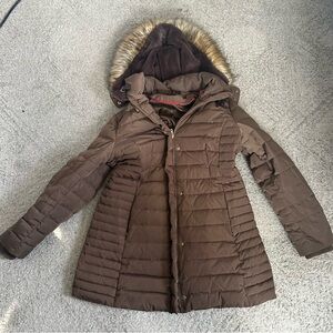 Jones New York Brown Puffer Coat with Faux Fur Hood